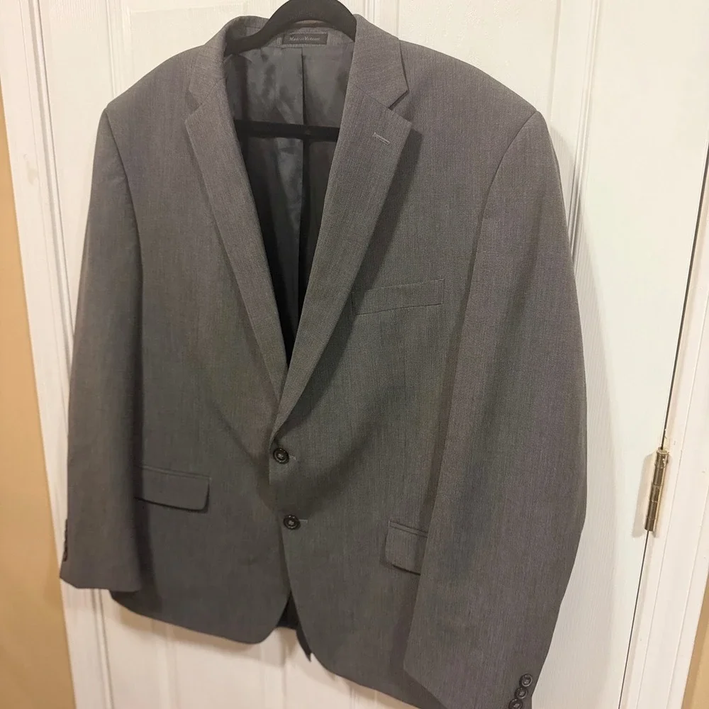 Chaps Mens Gray Two Button Suit Jacket Blazer 48R Regular Fit Notch Lapel Solid